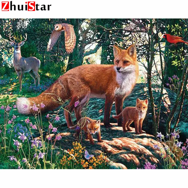 Алмазная вышивка 5D &quotсделай сам&quot семейство животных лиса квадратная картина