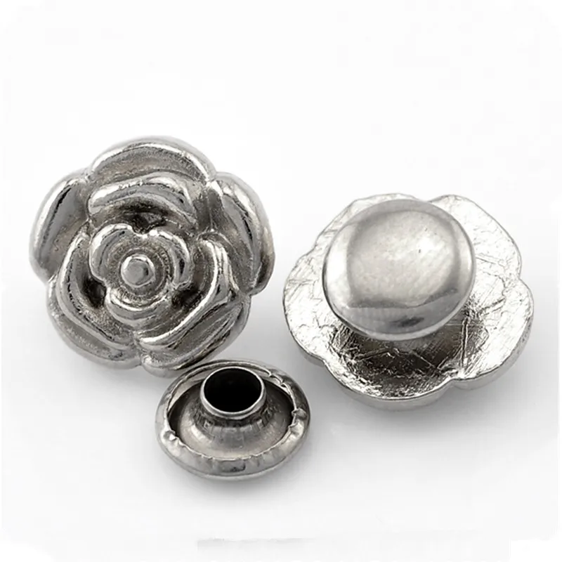 

50Sets Retro Punk Flower Spike Garment Rivets Studs Spots Antique Silver Tone Sewing Bags Shoes 13x12mm 8x4mm