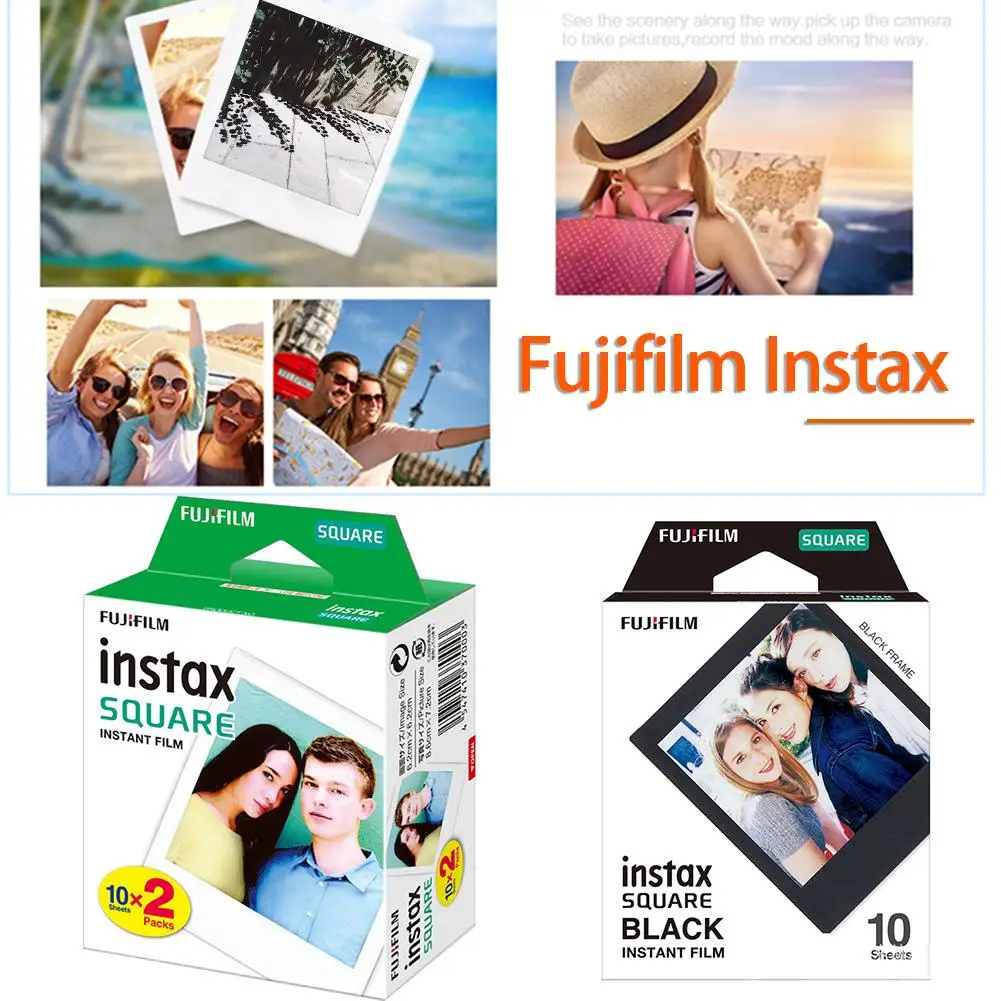 Для Fujifilm Instax квадратная пленка белый/черный Мини краевая фотобумага для SQ10 SQ6 SQ20