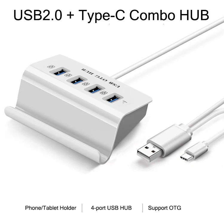 4-портовый USB 2,0 Тип-C комбинированный концентратор OTG адаптер дополнительное по не требуется ABS держатель телефона Мульти USB C сплиттер для Xiaomi 6, а также GALAXY S8 Macbook Pro