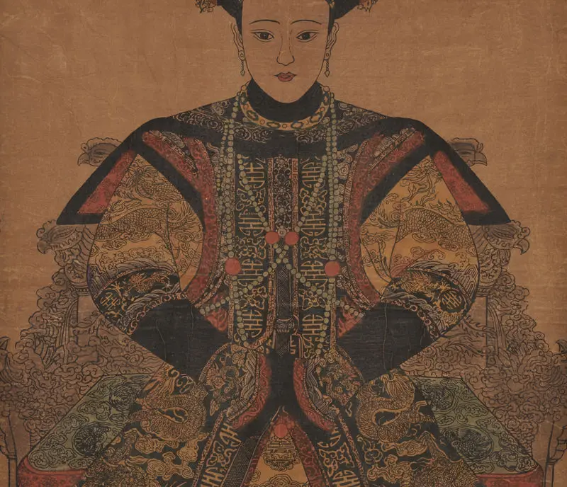 Древняя китайская Династия Цин императрица портрет прокрутки живопись Цзя Шунь |