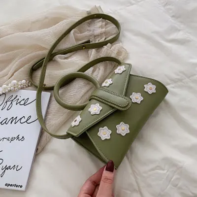 Flower Green Fluorescent Color Envelope Bag For Ladies Retro High Quality Pu Leather Handbags Female Wome Elegant Korean Style Crossbody Bags - Цвет: Flower Green