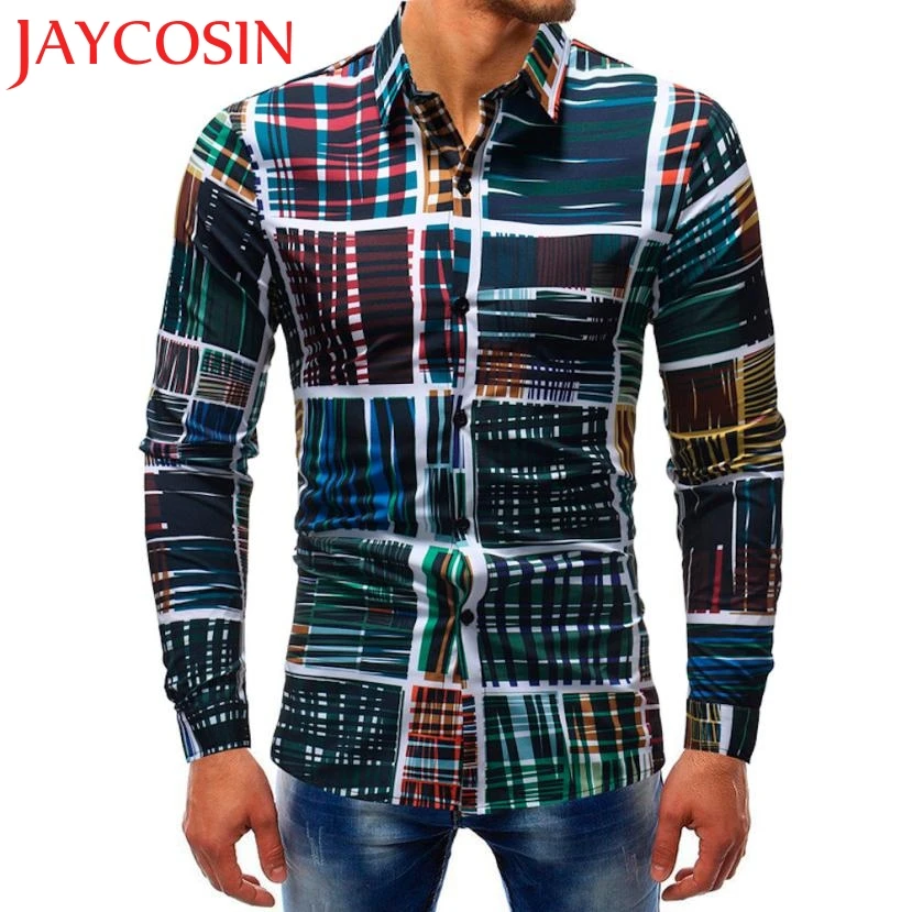 JAYCOSIN 2018 Мужская модная блузка с принтом Повседневная тонкая рубашка длинными