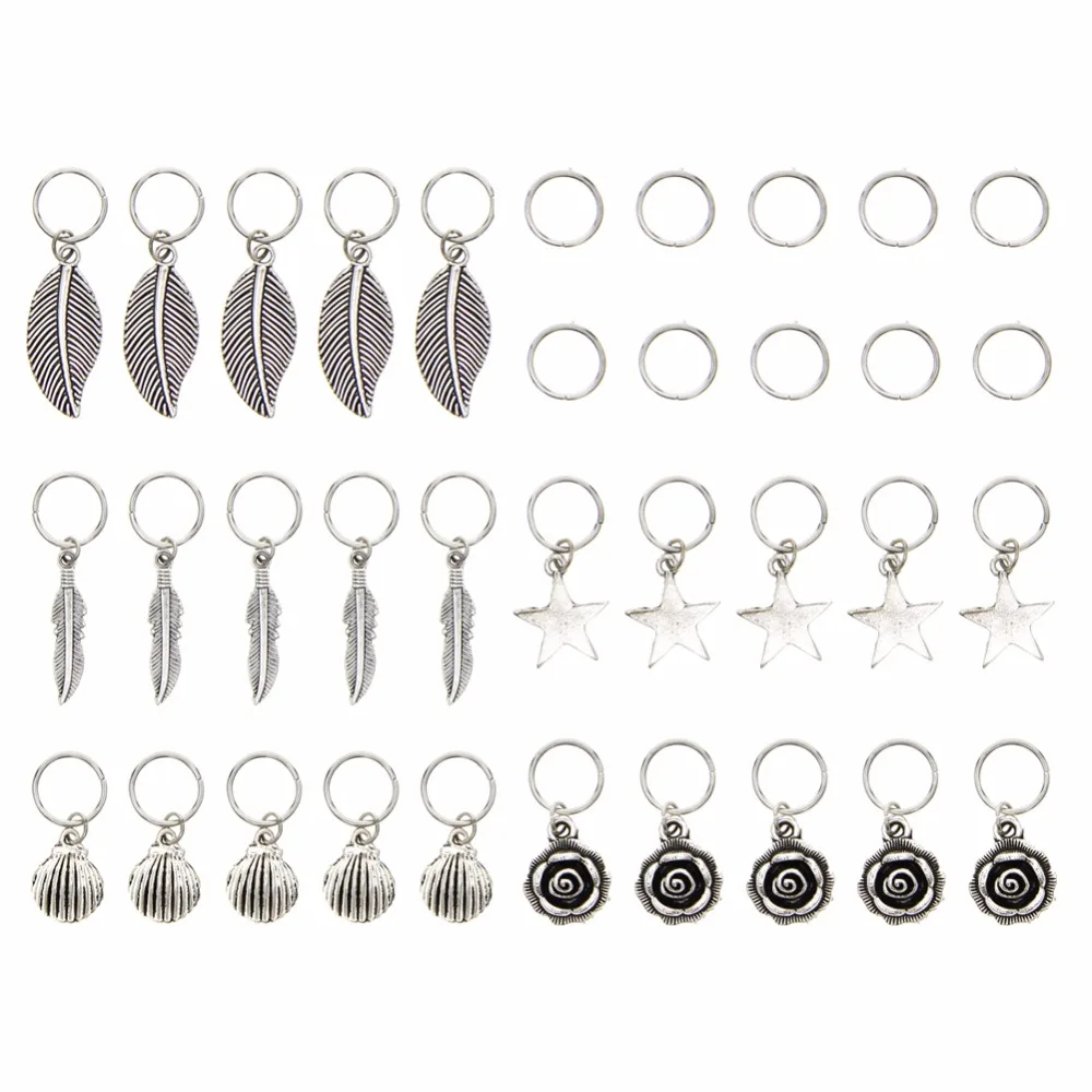 Посеребренные кольца подвески для волос 35 шт.|shell hair accessories|leaf accessorysilver leaf accessory |