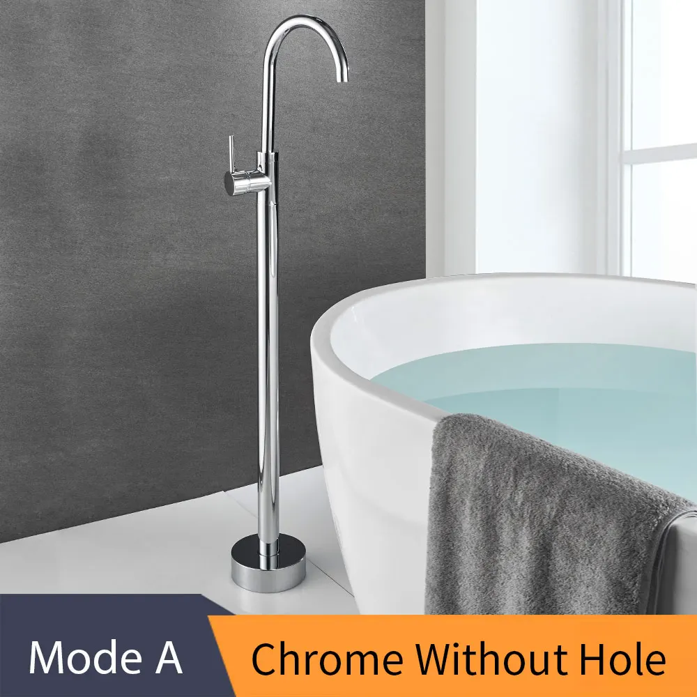 A-Chrome No Hole Кран для ванны, латунный золотой напольный кран для ванной, поворотный носик, одна ручка, наполнитель для ванной, ручной душ, опрыскиватель, смеситель, 6021K - Цвет: A-Chrome No Hole