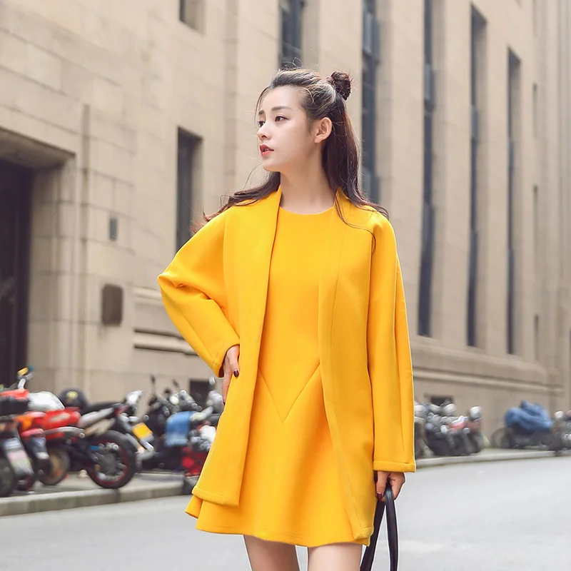Новый 2017 Весна Желтый Пространства Вата женская Набор Женская Мода Твердые