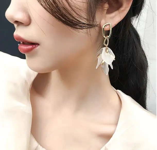 Summer New Fashion Acrylic Petal Flower Tassel Earrings For Women Trendy Ear Accessories Beach Orange Green White Brincos | Украшения и