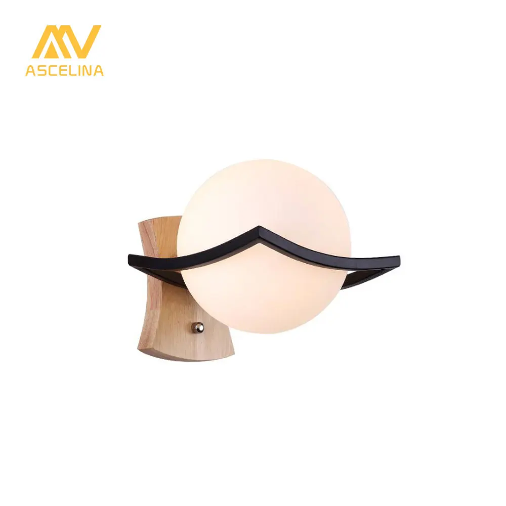 ASCELINA Wall Lamps LED Light Solid wood Frosted glass Nordic Creative Personality bedroom Bedside lamp living room lighting | Лампы и