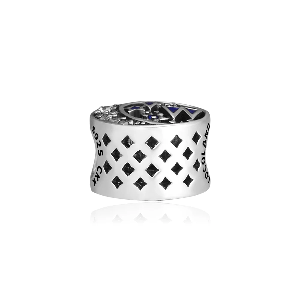 CKK 925 Sterling Silver Vintage Night Sky Castle &amp Moon Charm Fits Pandora Bracelet Necklace Women joyeria Midnight Blue Enamel |