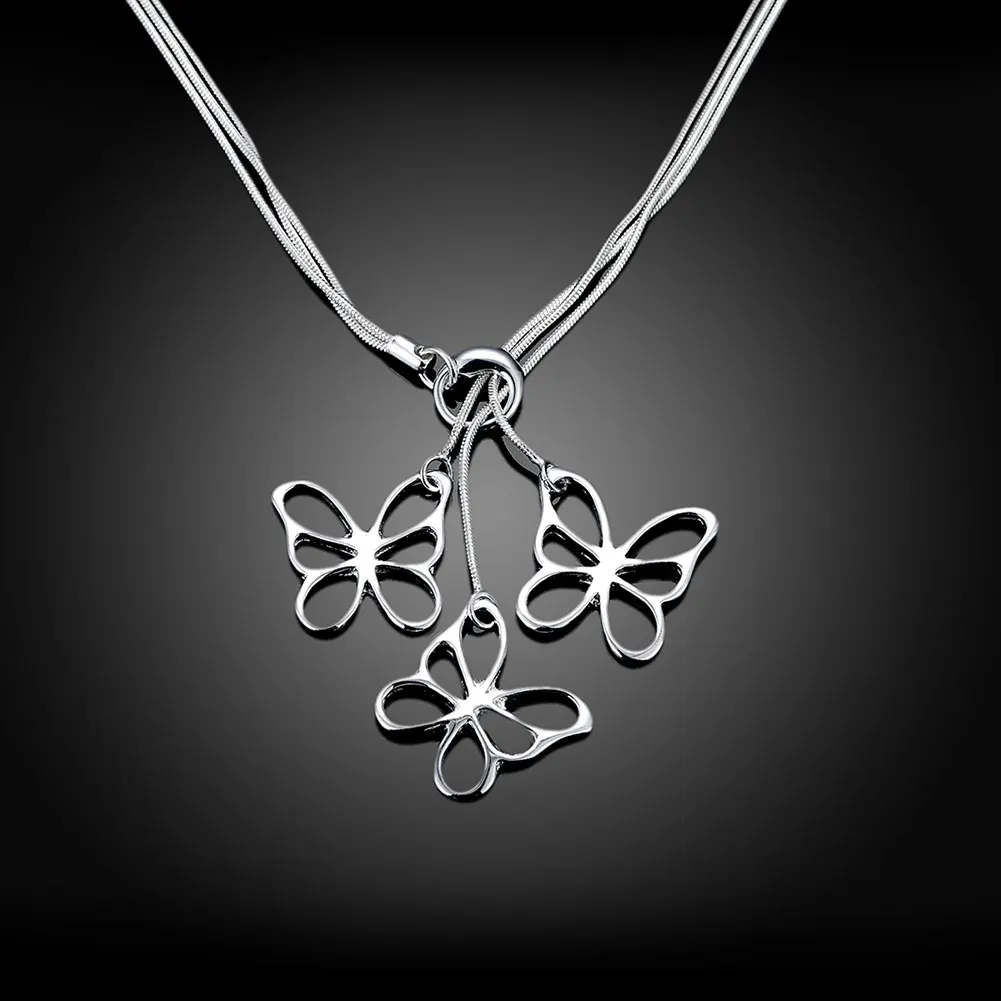 Hot 18 inch foreign trade butterfly pendant silver necklace 925 sterling chain snake | Украшения и аксессуары
