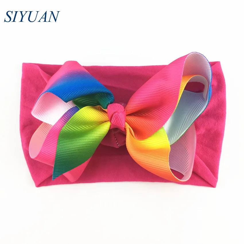 16 30pcs/lot Summer Style Soft Nylon Elastic Headband with 4.6 inch Grosgrain Ribbon Hair Bow Girl Hairband 35C Available HB089 - Цвет: 16