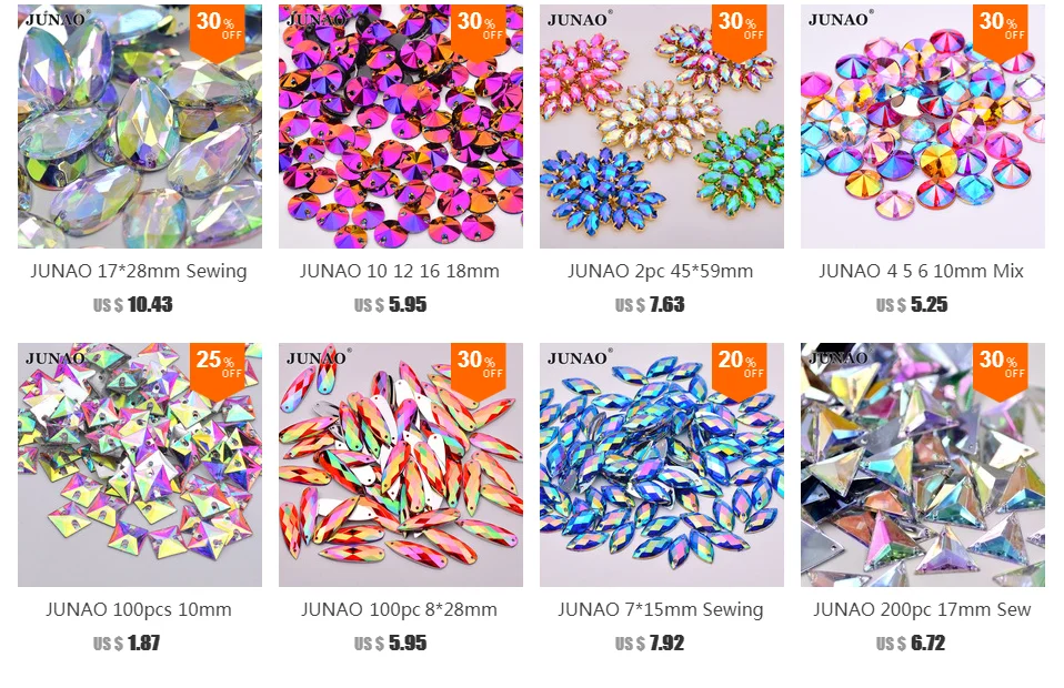 JUNAO 8, 10, 12, 14, 16 мм, разноцветные круглые стразы для шитья, аппликация с плоской задней частью, камни из акрила, стразы для рукоделия