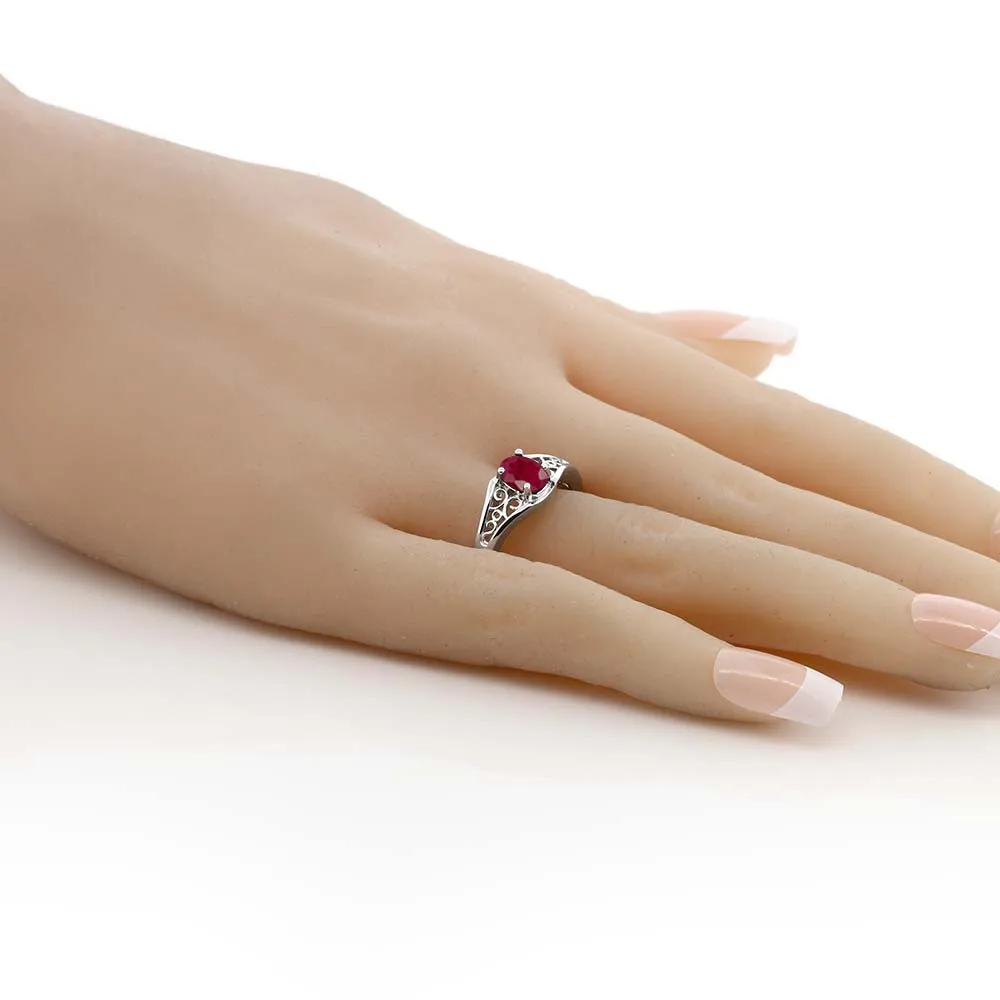 Драгоценного камня King Овальный красный рубин 925 Серебро Ring 1.02 ct обручальное