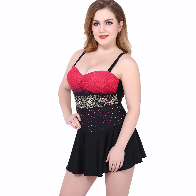 Плюс размер купальники женские 2017 цельные с юбкой надувные Купальники больших