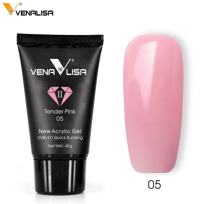 Venalisa, 45 г, для дизайна ногтей, полигель для ногтей, из строительного акрила, для ногтей, прозрачный, Кристальный, кумуплаж, прозрачный, удлиненный, желе, полигель