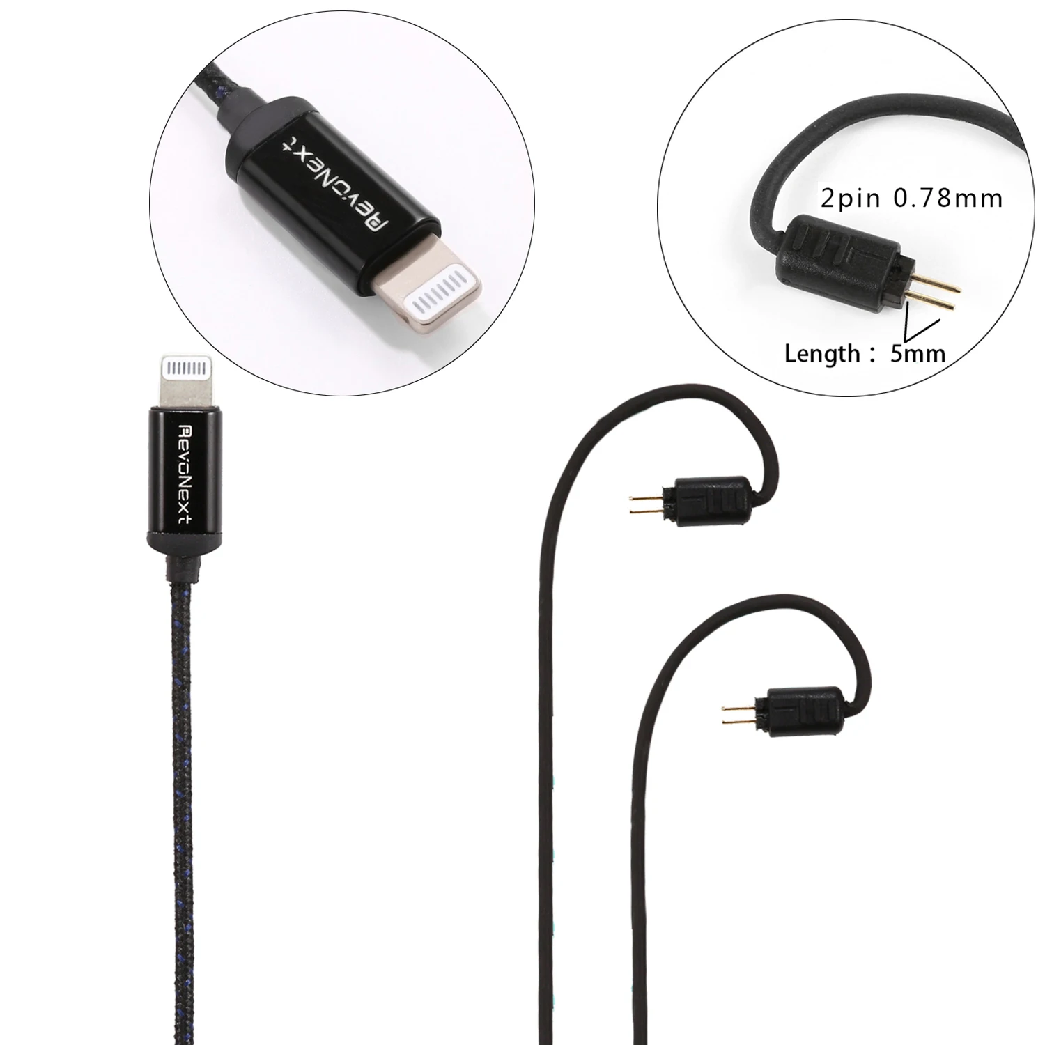 RevoNext молния Съемная аудио кабель для QT2/QT2S/QT3/QT3S/QT5/RX8/RX8S Модернизированный кабель 0,78 мм 2-контактный кабель с микрофоном