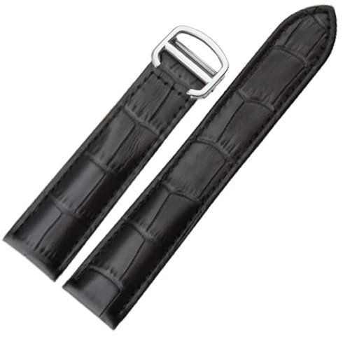 Black Silver PEIYI ремешок для часов из натуральной кожи ремешок для часов 18 мм/20 мм/22 мм браслет для Для мужчин/Женская заменить ремешки для Cartier Tank Solo - Цвет ремешка: Black Silver