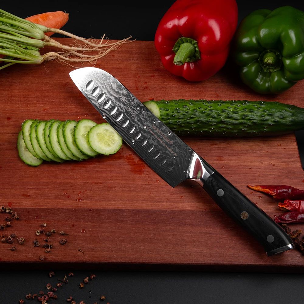 Mokithand 7 дюймов Дамасские Ножи Santoku Профессиональный VG10 японский кухонный нож 67 слой стальной нож шеф-повара с G10 ручкой