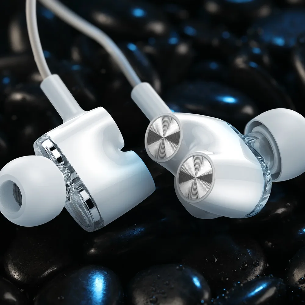ROCK Universal 1,2 m 3,5mm Jack двухблочные стерео наушники с двумя динамиками HIFI наушники проводные Hi-Fi наушники-вкладыши с микрофонами