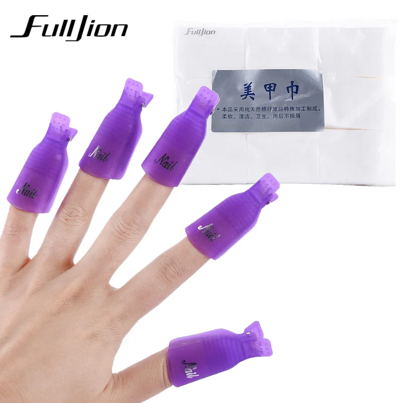 Fulljion 10 шт. колпачки на когти зажимы + 900 шт./упак. гель для ногтей салфетки
