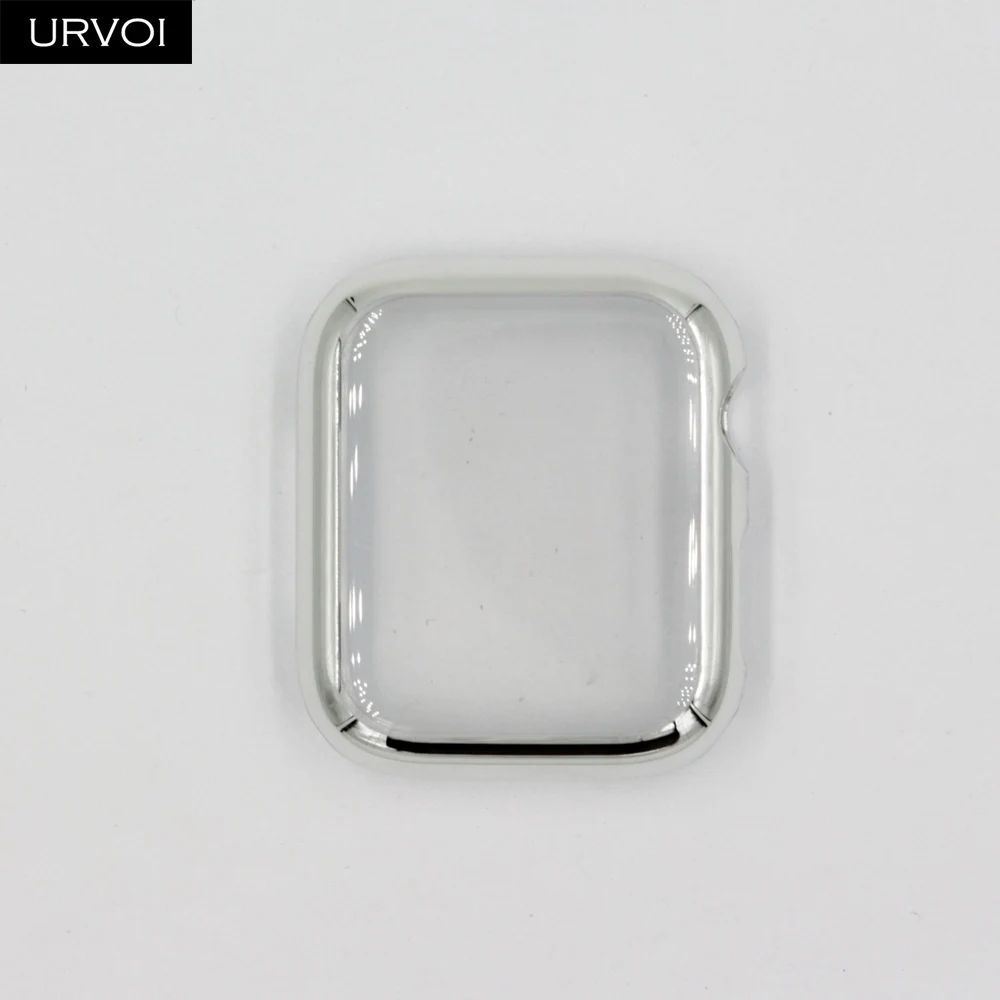 Silver URVOI полное покрытие для Apple Watch series 5 4 3 2 пластиковый бампер жесткий экран протектор для iWatch ультратонкий гальванический чехол - Цвет: Silver