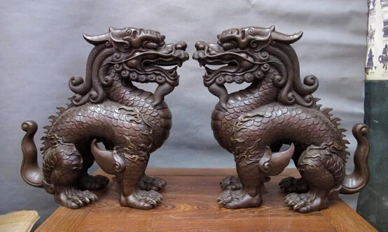 Прекрасно 006183 китайский королевский чистая бронзовый фэн шуй собака лев дракон
