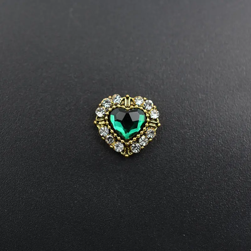 5Pcs-Green 10 шт. античный сплав сердце 3d дизайн ногтей украшения Стразы Шарм gliter Кристалл Бриллианты СТРАЗА под камень ювелирные изделия аксессуары - Цвет: 5Pcs-Green