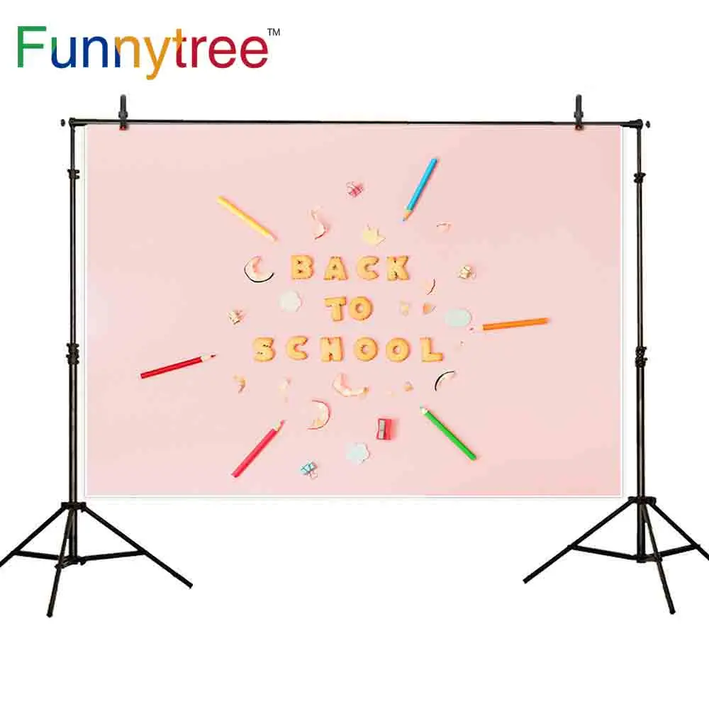 Фон Funnytree для фотосъемки Снова в школу карандаш печенье розовый пастельный