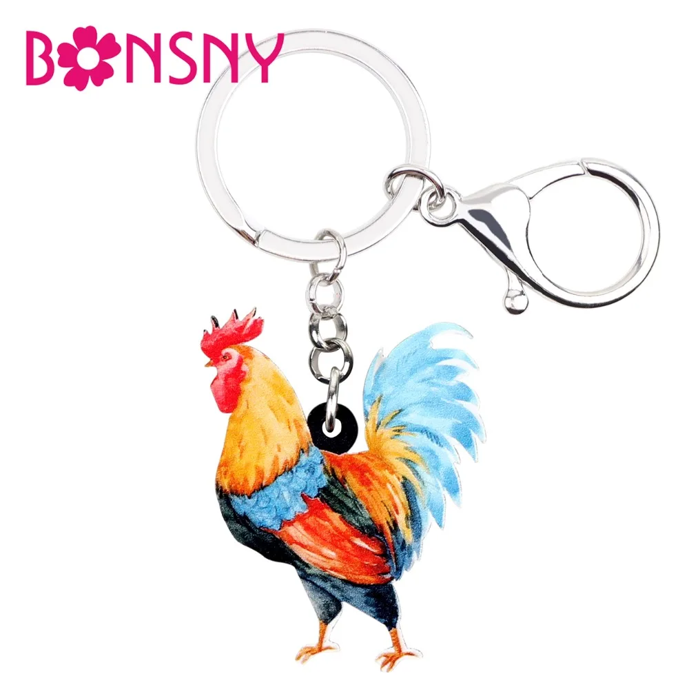 Bonsny акриловые аниме цветные куриные петухи брелки кольца Животные фермы