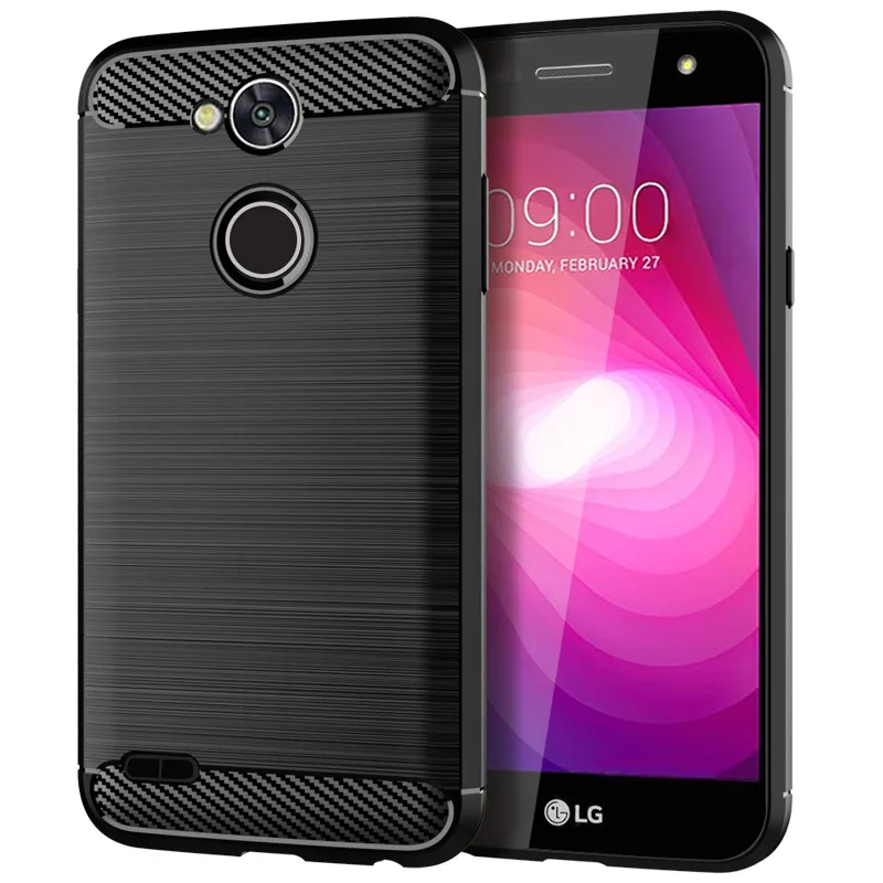 Silicone Rugged Armor Soft Phone Back Cover For LG X Power 2 / 3 K10 X5 2018 Brushed Carbon Fiber TPU Fundas |