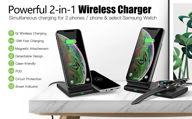 Быстрая зарядка беспроводное зарядное устройство для iphone 8 x xs max samsung s10 s9 note 9 samsung Galaxy Watch active Buds gear S2 S3 S4 Sport