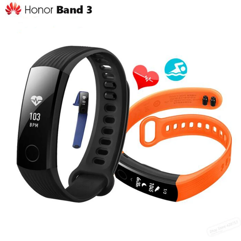 Оригинальный huawei Honor Band 3 Смарт Браслет Swimmable 5ATM 0 91 &quotOLED экран Touchpad сердечного