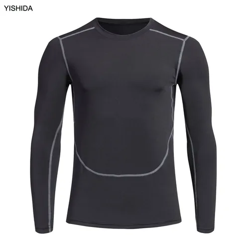 Мужская спортивная одежда, Компрессионные Мужские топы для фитнеса, футболка с длинным рукавом для бодибилдинга, Рашгард, быстросохнущие футболки, защита от ультрафиолета - изображение
