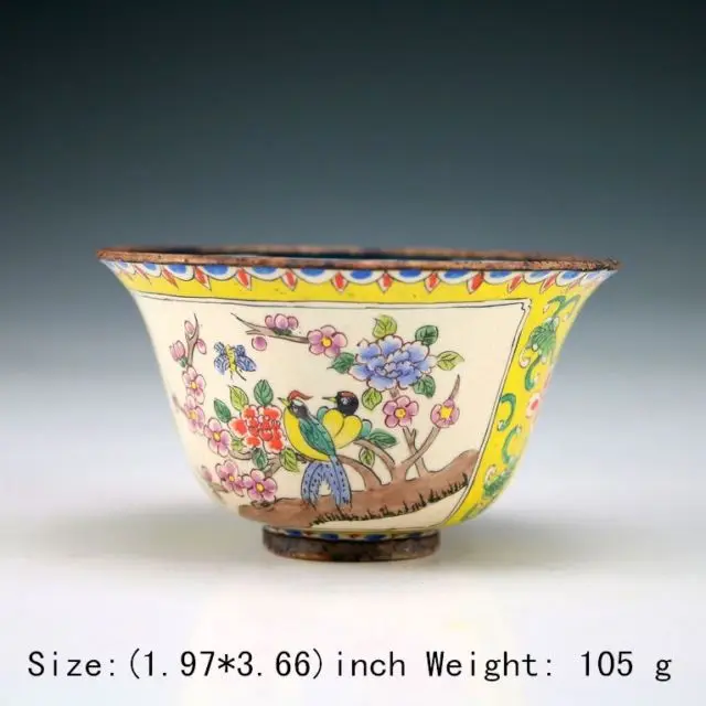 

Oriental ancient bowl of handmade enamel painting of flowers and birds