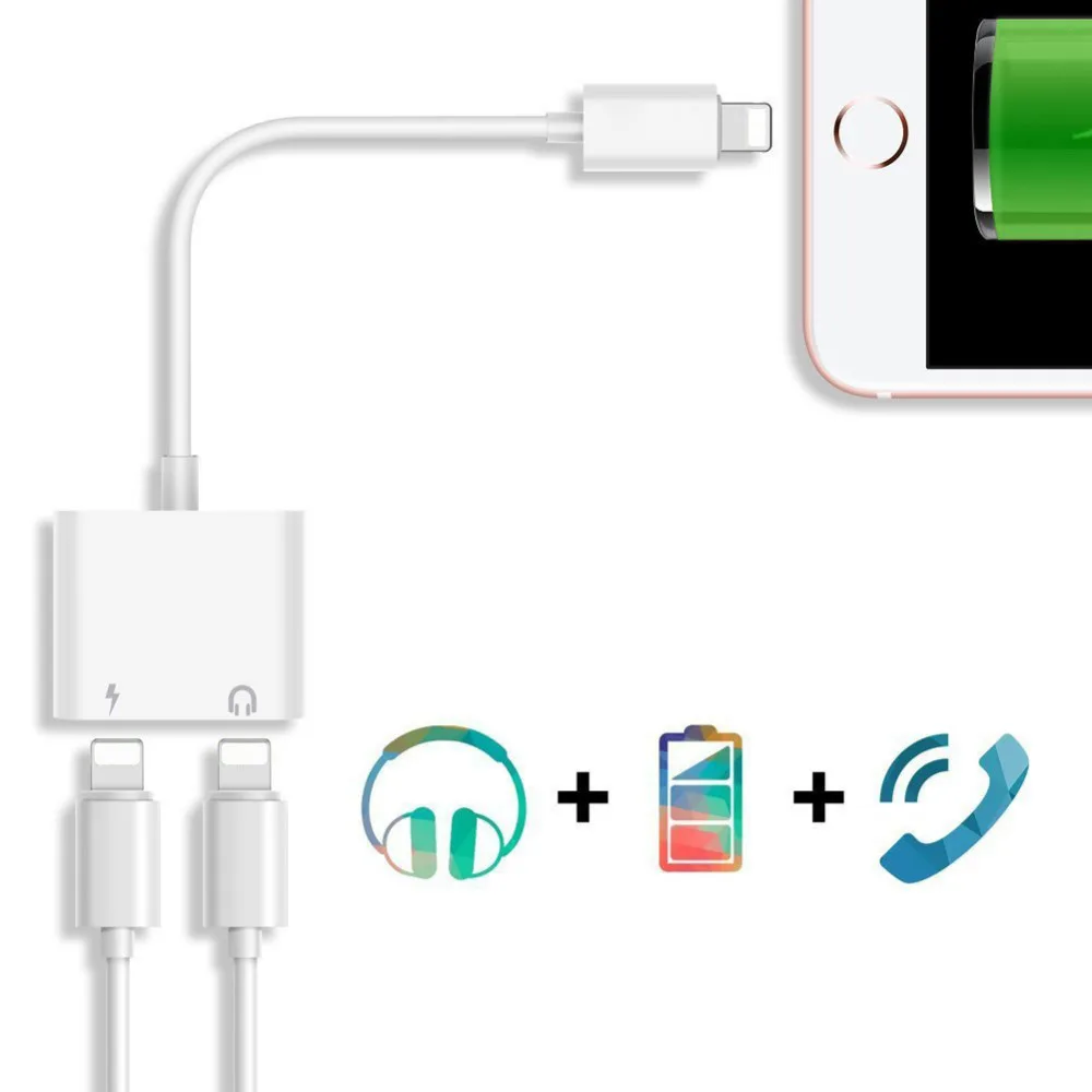 FOXSUN 2-в-1 для двойного разветвителя Lightning адаптер наушников аудио и зарядки iPhone 7 / 8