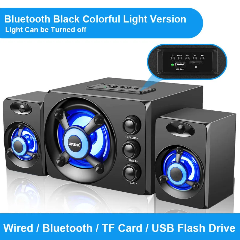 Black Bluetooth SADA D-208 USB цветные bluetooth-колонки светодиодный стерео мощный бас, Hi-Fi 3D объемный сабвуфер для ноутбука телефона ПК компьютера - Цвет: Black Bluetooth
