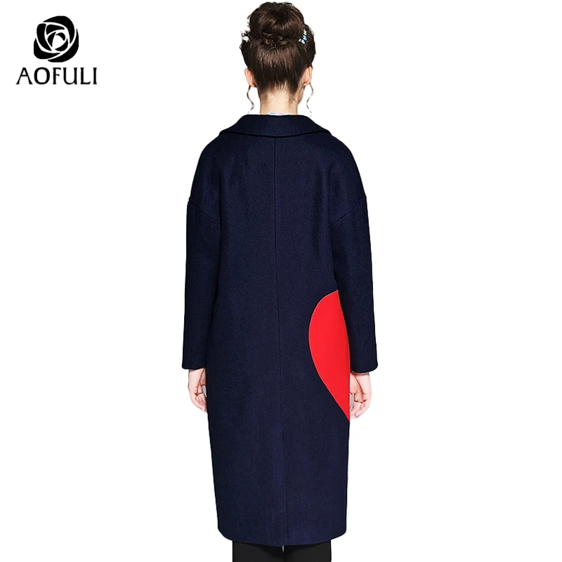 Женское длинное шерстяное пальто AOFULI S 5XL зимние теплые кашемировые большого