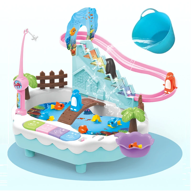 Cartoon Musical Fishing toys Penguin slide platform Parent-child Interactive Game toy Gift for children Summer water | Игрушки и хобби