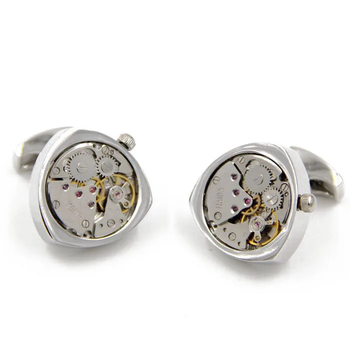 Functional Mechanical Cufflinks Silver triangle watch movement stripes cufflinks for men Best Wedding Gift birthday For Him | Украшения и