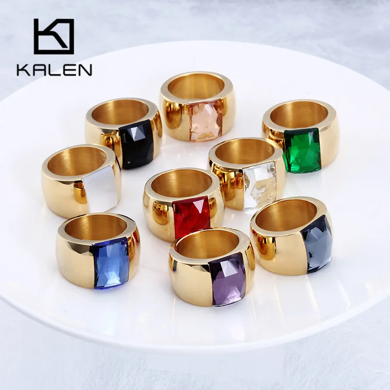 Модные золотые и цветные кольца Kalen из нержавеющей стали для женщин квадратные