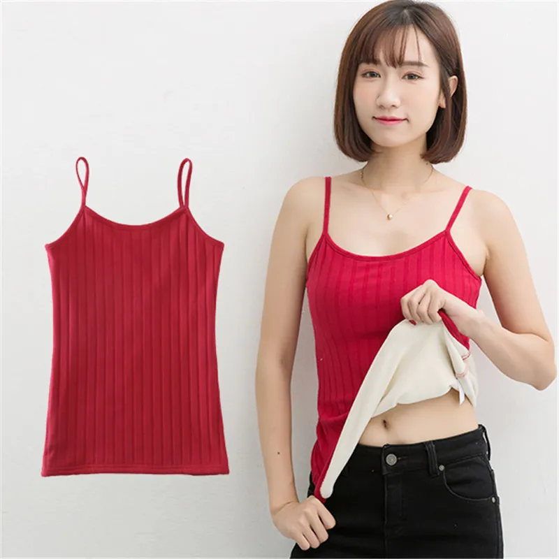 2018 осенне зимние женские однотонные майки облегающие теплые плотные вельветовые