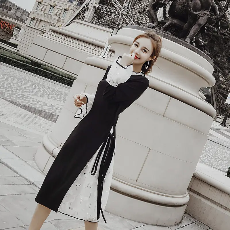 Женское Сетчатое платье LUOSHA осеннее с о вырезом и длинным рукавом фонариком