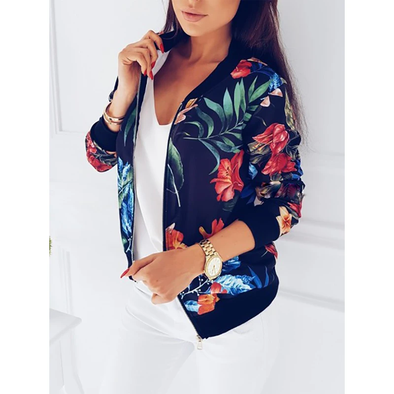 Женские осенние куртки Daddy Chen Chaqueta Mujer модное пальто на молнии с цветочным принтом