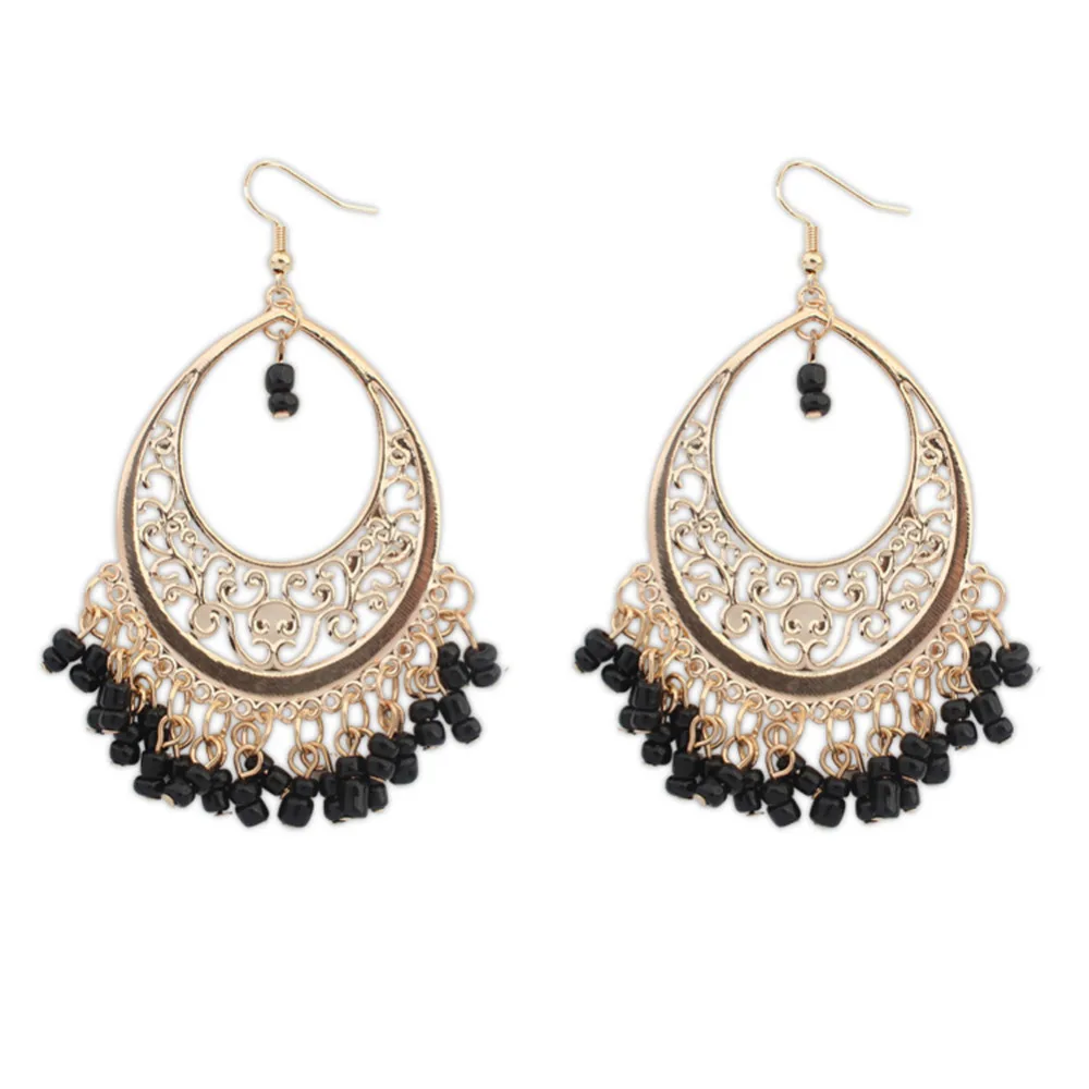 Retro Hook Earrings Alloy Hollow Resin Beads Chain Ethnic Jewelry for Women | Украшения и аксессуары