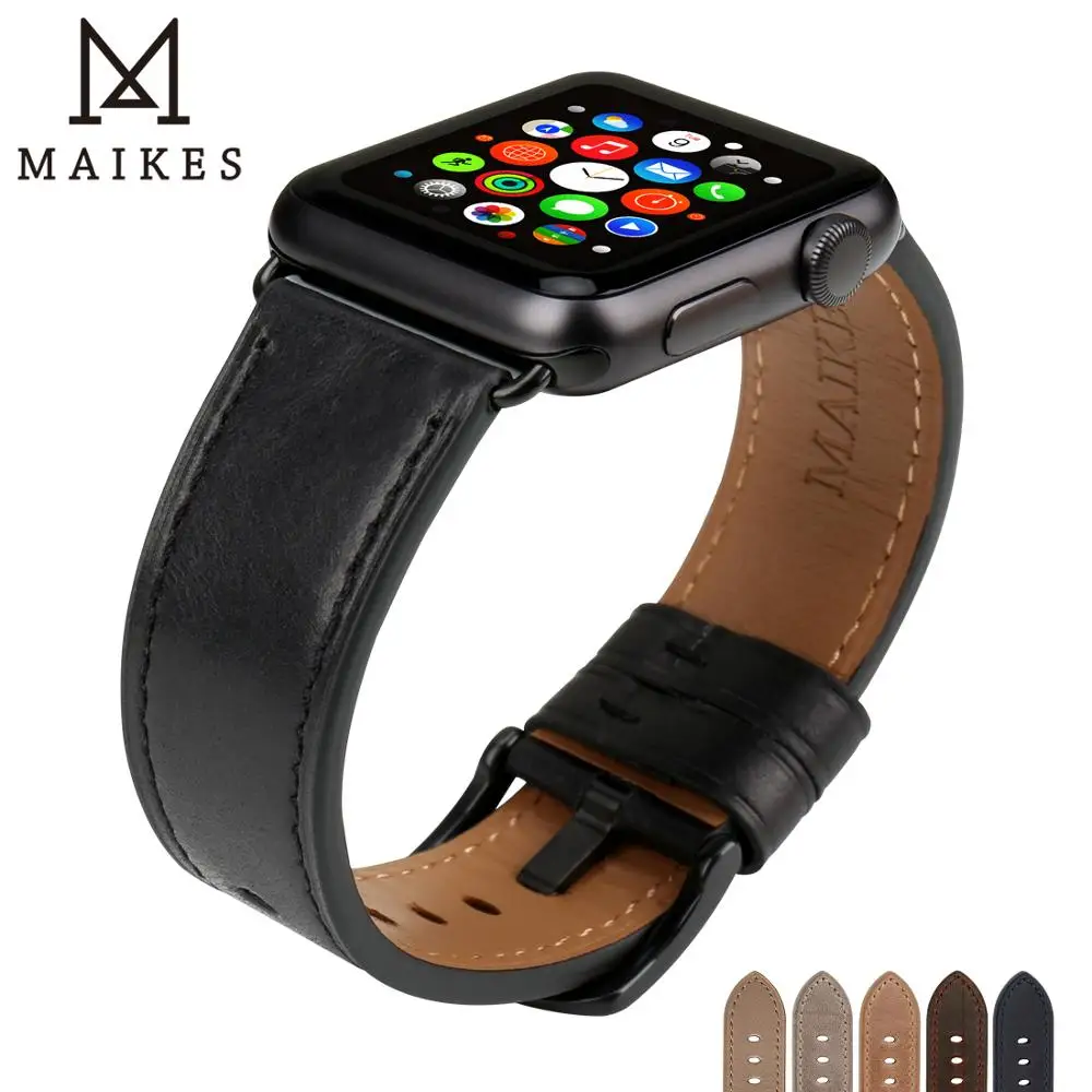 

Аксессуары для часов MAIKES, ремешок для iwatch из натуральной кожи, 44 мм, 42 мм, для Apple Watch Band, 40 мм, 38 мм, черный