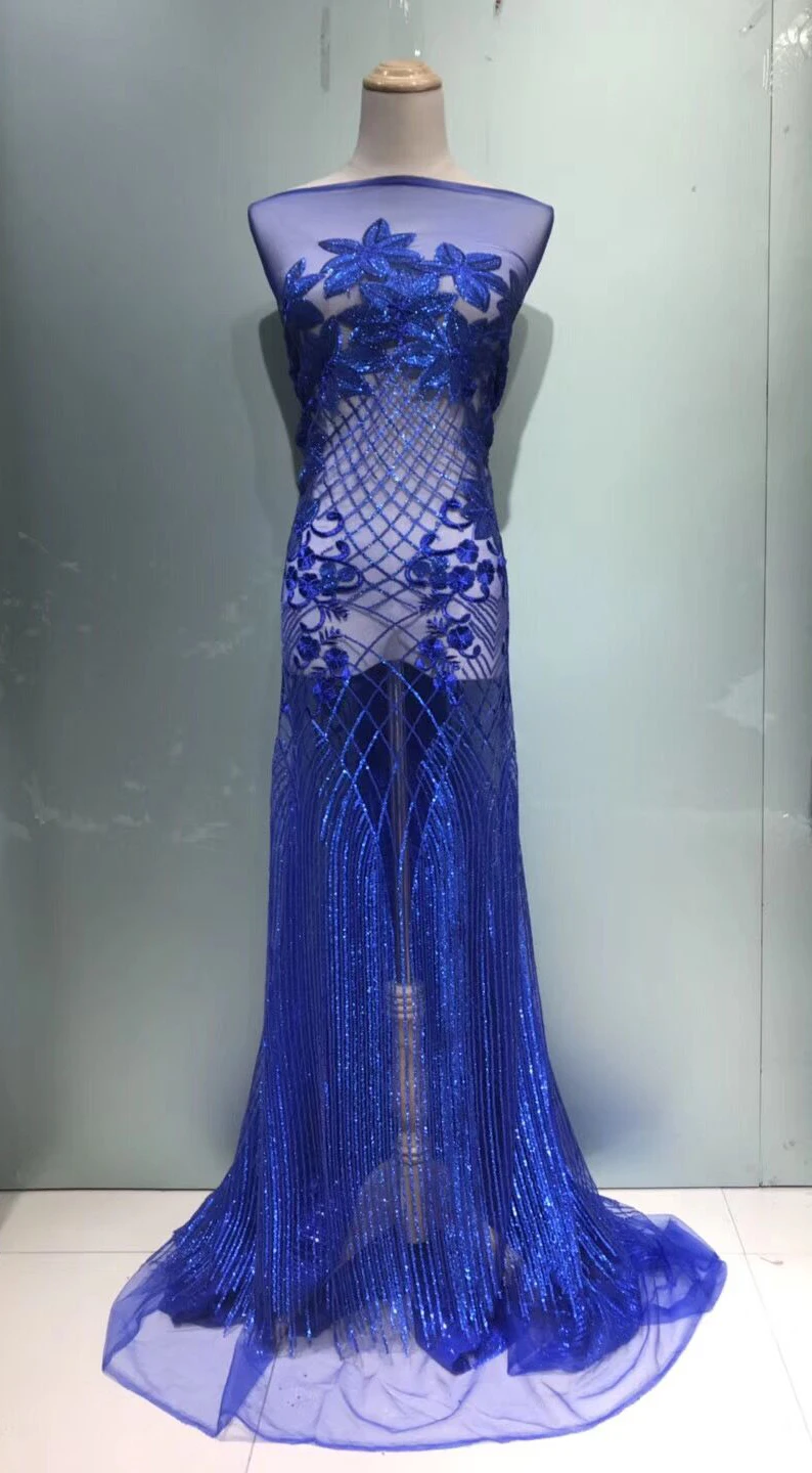 

African Lace Fabric with Sequins 450*135CM 2019 Hot Sequin Fabric High Quality Tulle Sequins Lace Fabric for Evening Dresses
