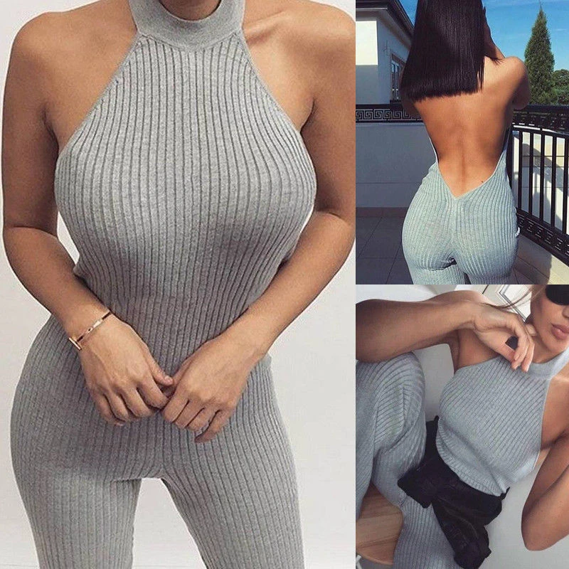 Женский комбинезон с лямкой на шее сексуальный Облегающий без рукавов Клубная