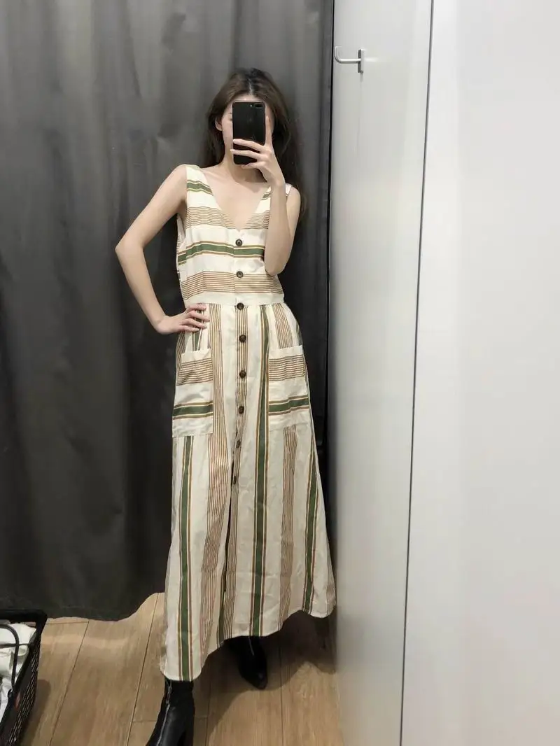 Женское хлопковое платье в полоску без рукавов повседневное Стильное элегантное