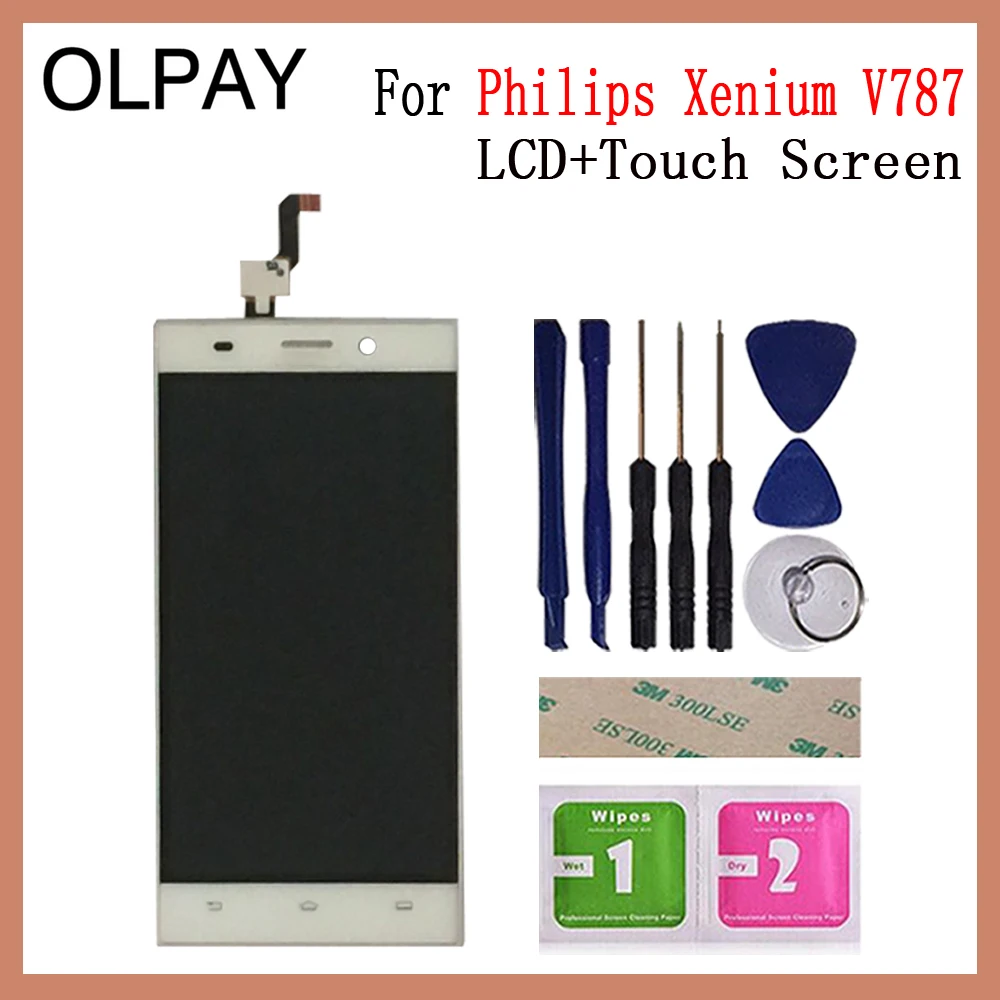 

OLPAY 5.0'' New Original For Philips Xenium V787 V 787 CellPhone LCD Display + Touch Screen Digitizer Assembly Replacement Glass