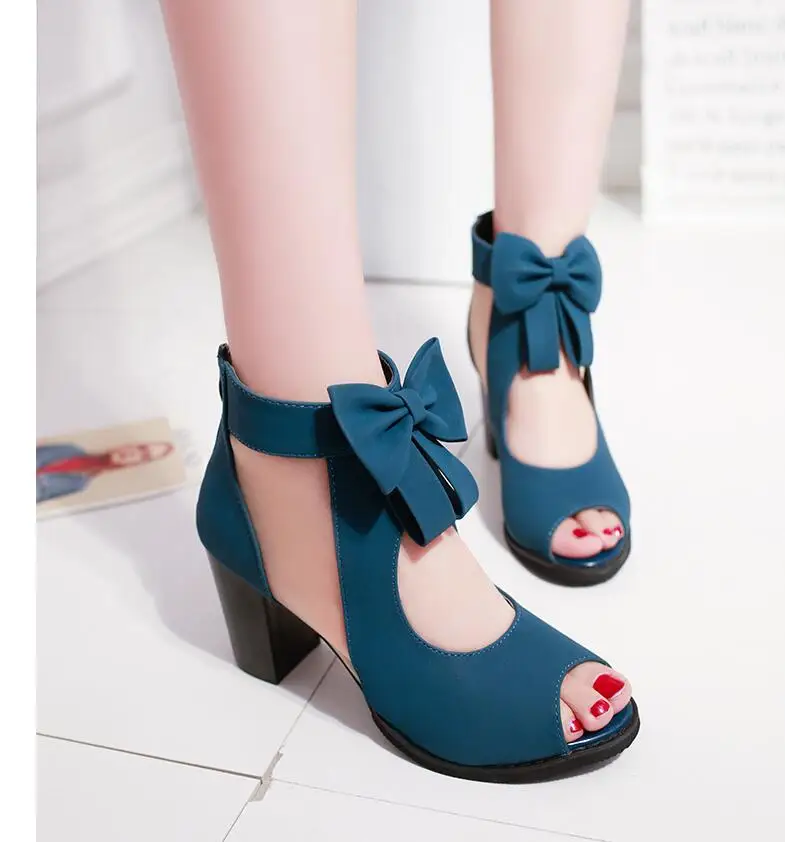 Женская обувь с бантом босоножки на молнии высоком каблуке сезон весна лето